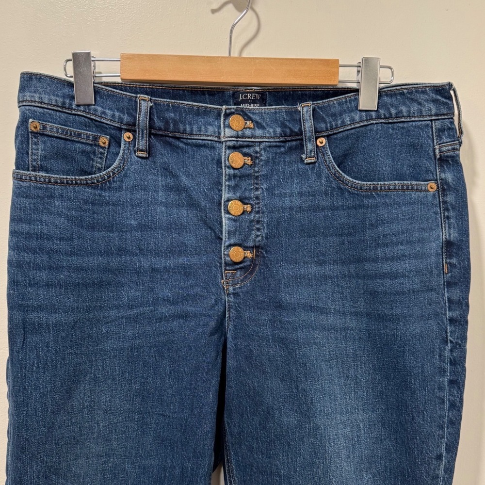 J Crew Mid Rise Flare Crop Jeans Blue Button Fly Denim Women Size 32 - Picture 2 of 8